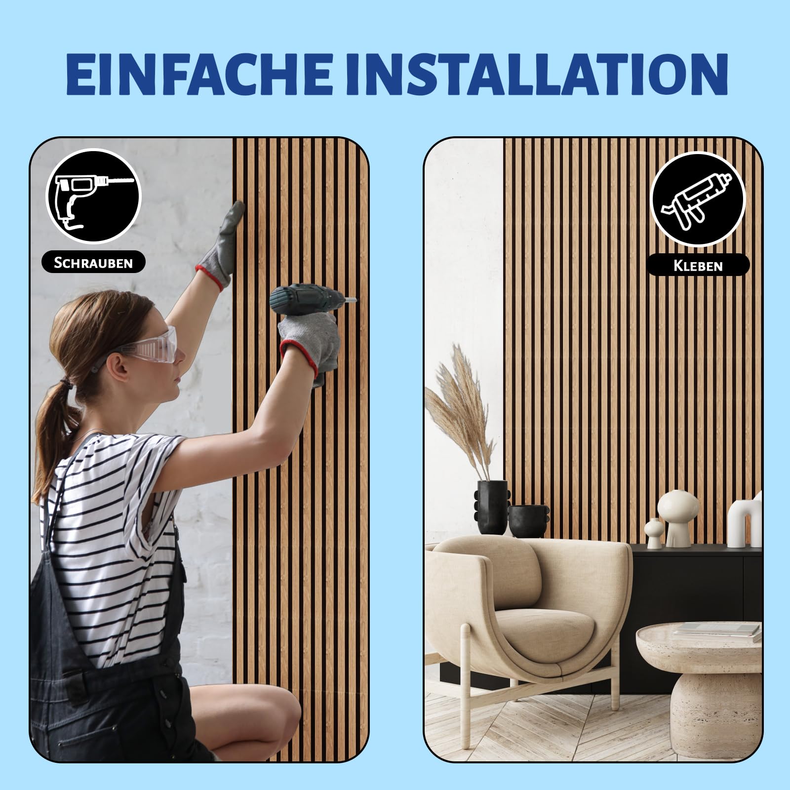 AKK-STAR Akustikpaneele 2Set 240x60cm (2,88m²) - Faltbare Wandpaneele in Holzoptik für Schallschutz & Dekoration | 3D Wandpaneele für Wohnzimmer, Homeoffice | Zur Wandmontage (Eiche Geölt 16#)