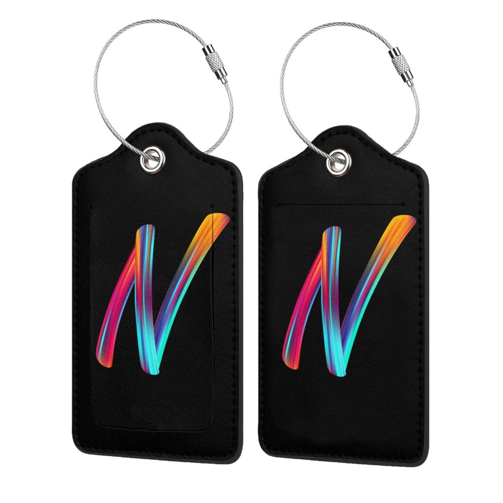 2 Pack Initial Luggage Tags for Suitcase, Colorful Letter Design Cruise Name Bag Tags, Novelty Baggage Identifiers with Full Privacy Cover, Leather ID