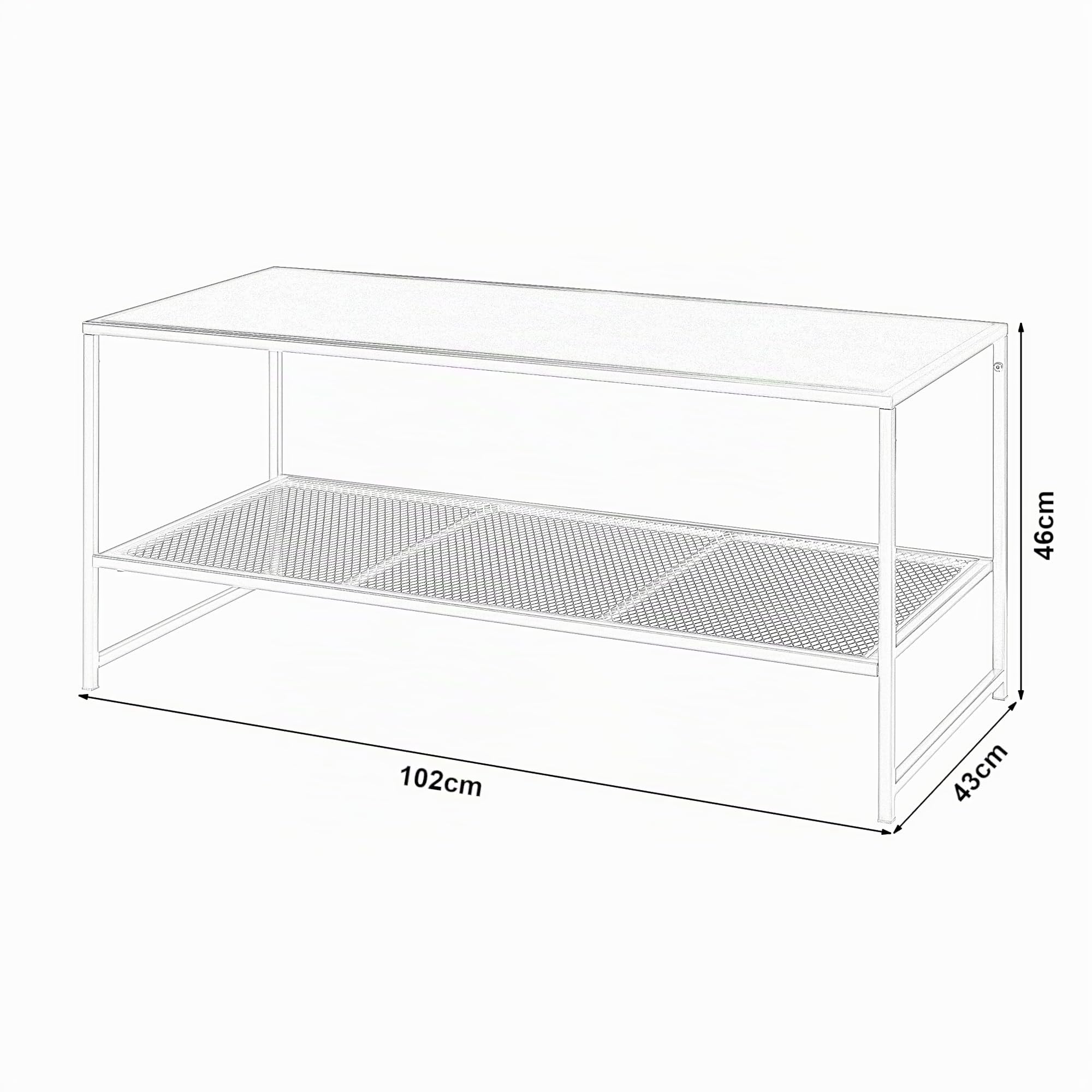 [en.casa] Mesa de Centro Rectangular con 1 Estante Inferior de Rejilla Diseño Industrial Robusta Mesa Baja para Salón Sala de Espera Oficina Acero 102x43x46 cm - Blanco Mate