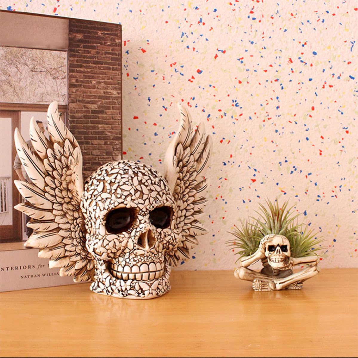 Totority Decorazione Halloween in Resina Teschio Stile Horror Beige Ornamento per Casa e Giardino Scenario Haunted House