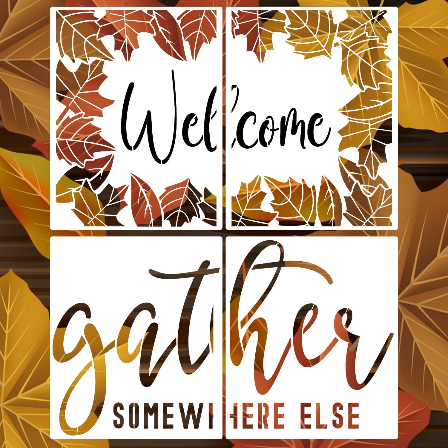 Fall Stencils for Door Mat 27”x17” Pumpkin Stencils for Porch Welcome Doormat Autumn Leaves Gather Draw Templates for Doormat Wood Signs DIY Crafts Decor Fall02