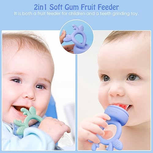Miniatura 6 de Chupón alimentador de frutas congeladas y sólidos para bebés, juguete mordedor para bebés de 4 meses, bolsa de silicona sin BPA y pezón, introduce