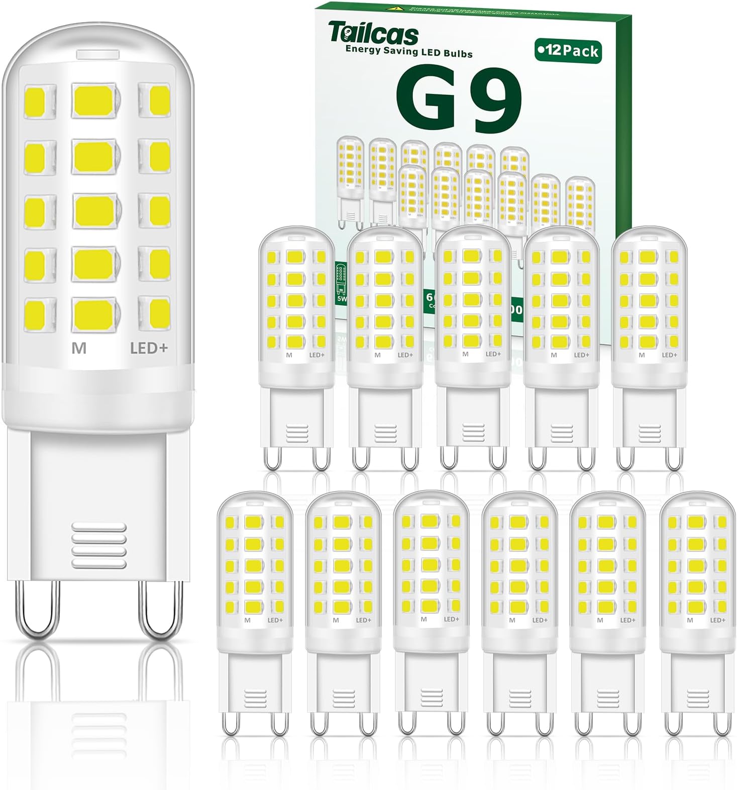 Tailcas Ampoule LED G9, 12PCS Ampoules Led 6000K 500LM 5W Équivalent