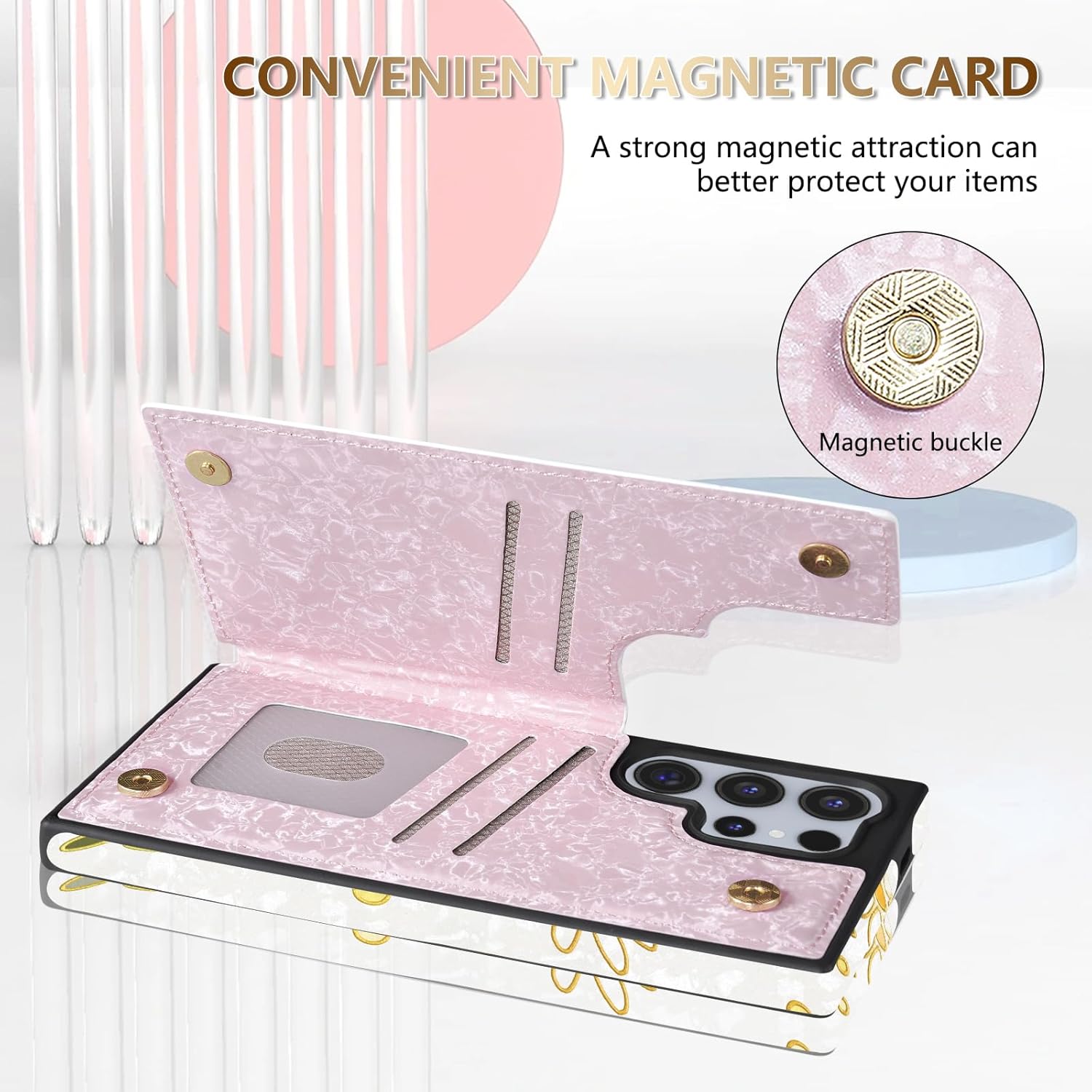 NNH Compatible with Samsung Galaxy S25 Ultra Wallet Case with RFID Blocking Card Slots Flip PU Leather Kickstand Double Magnetic Clasp Design Cover for Galaxy S25 Ultra(6.8 inch-White Little Daisy) - Image 3