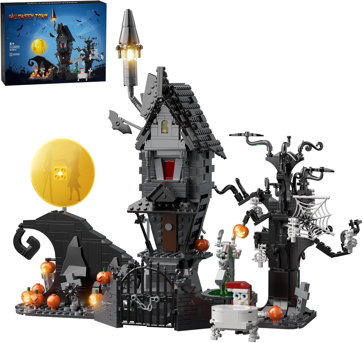 Nightmare Horror Haunted House Building Set, Block Toys Set Compatible with Lego, Creative Halloween Christmas Birthday Toy Kit Gift with Light for Movie Fans Adults (957pcs)