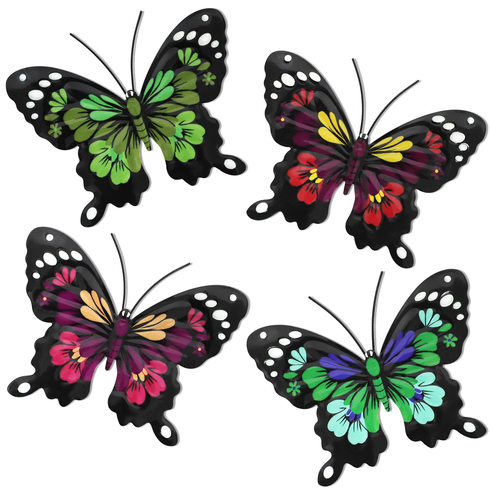 YiYa 4 PCS Metal Butterfly Garden Decorations Metal Butterfly Wall Decorations Butterfly Wall Art for Garden Courtyard Fence Livingroom Bedroom Decoration (Red Green)