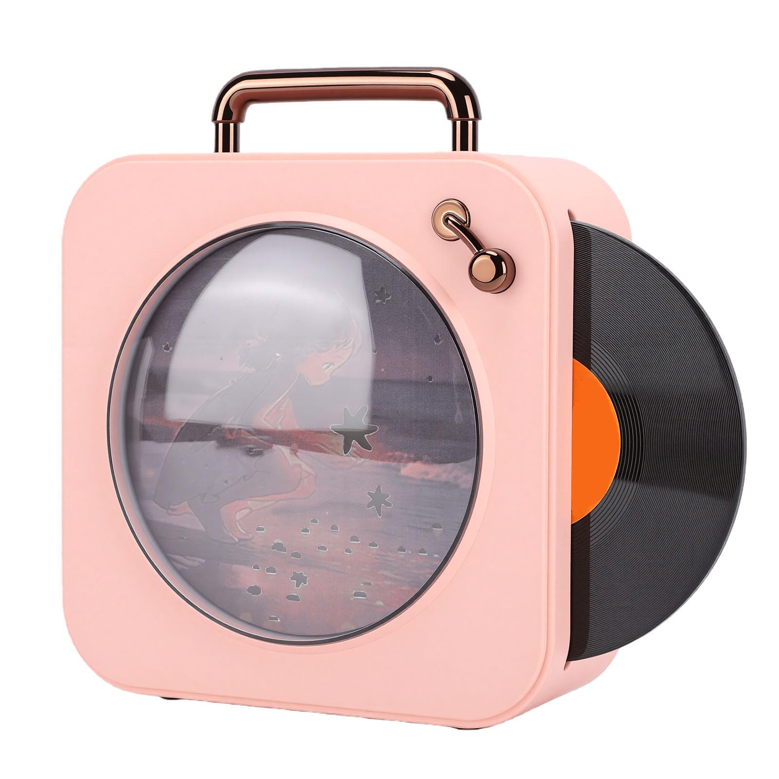 Zunate Retro Bluetooth Speaker with Auto Rotating Record and RGB Light, 8W Vintage Wireless Stereo Speaker with Bluetooth 5.3, AUX, USB, Memory Card Playback, Rechargeable Desktop Music (Pink)
