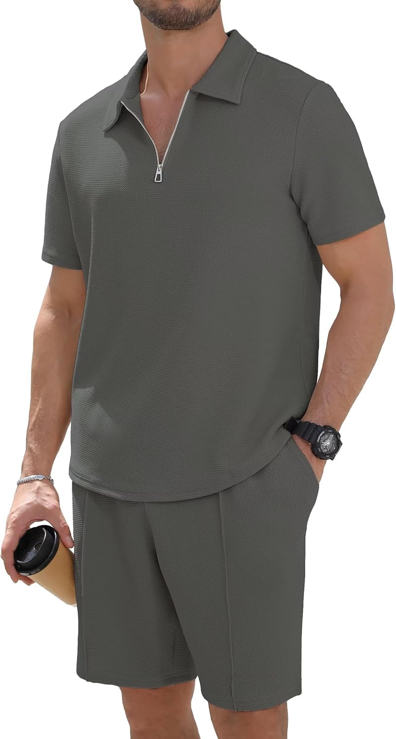 Trainingsanzug Herren Sommer 2-teilig,Kurzarm T-Shirt & Kurze Hose, Sportanzug für Fitness, Freizeit und Alltag,Atmungsaktiv Leicht