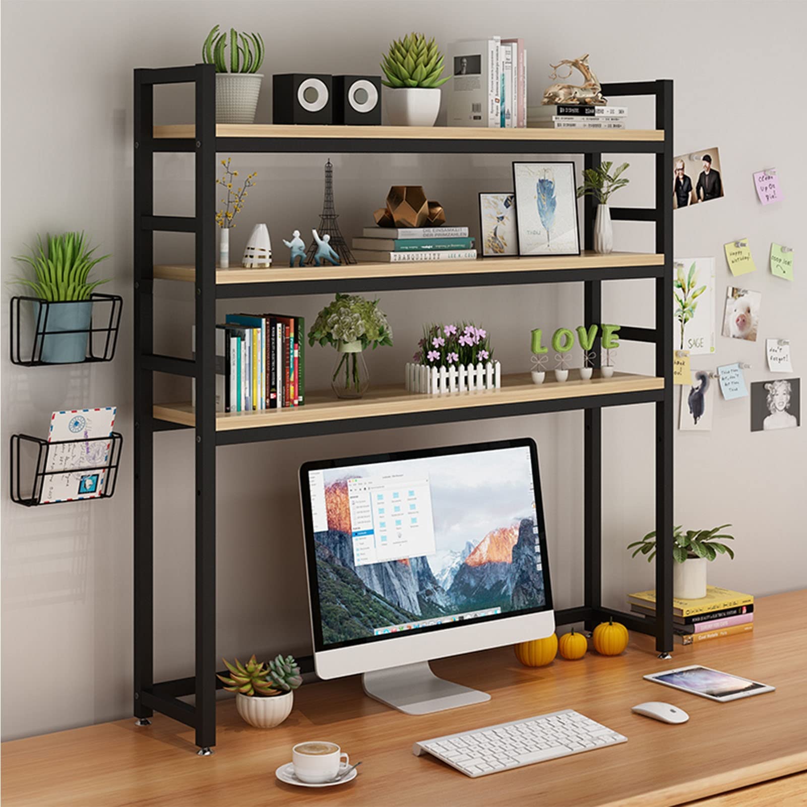 Étagère de bureau 3 niveaux pour ranger les fichiers informatiques et désencombrer l'espace