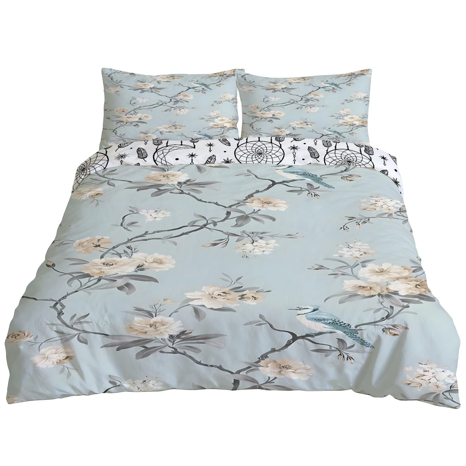 Housse de couette 240x220 bleu clair avec 2 taies d'oreiller réversibles
