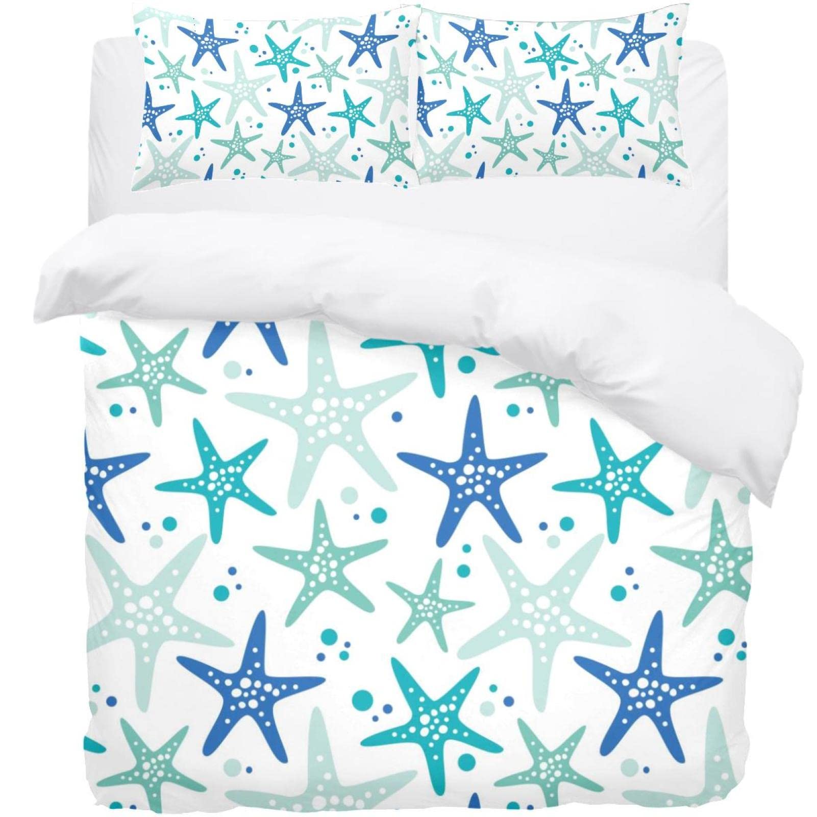 Parure de lit motif étoiles de mer bleu vert style bord de mer