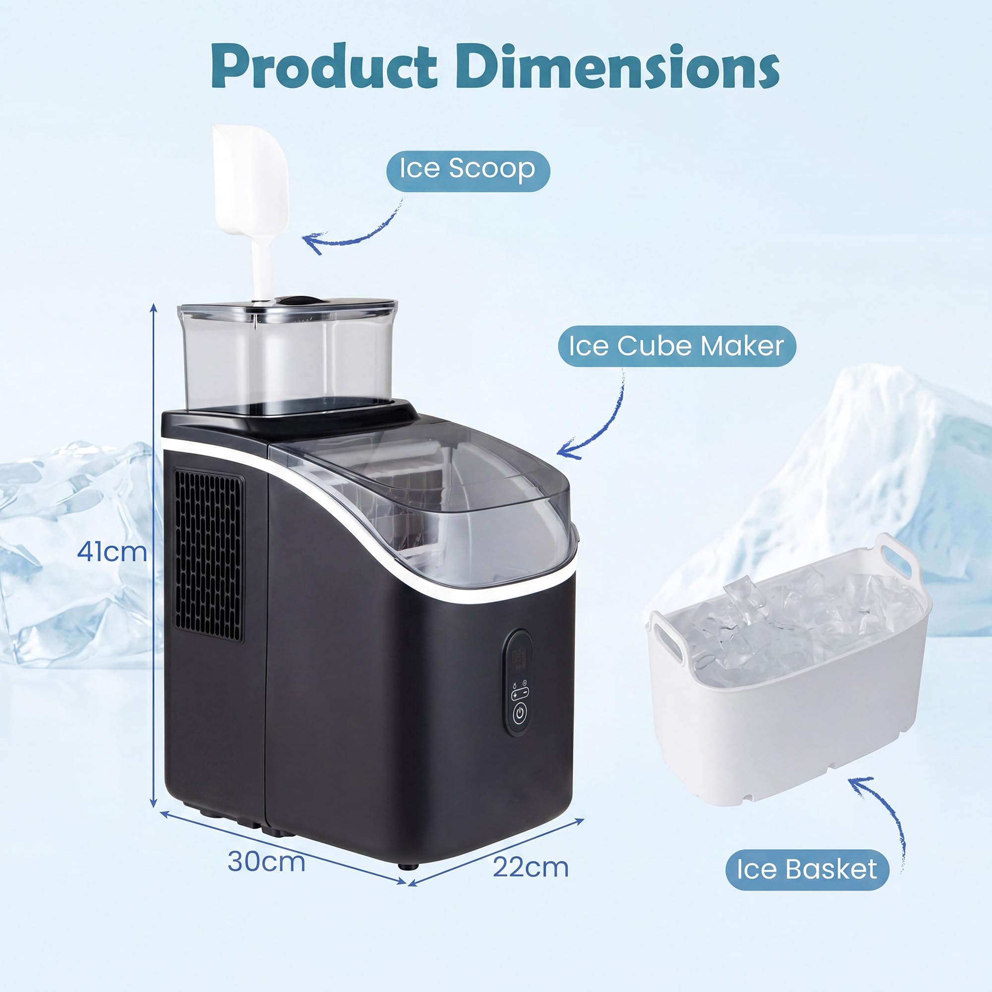 GIANTEX Macchina Ghiaccio da Tavolo, 15kg/24H, Ice Maker Compatto e Silenzioso per Casa e Ufficio, Cubetti di 13 Spessori, con Autopulizia Profonda, Display, Timer e Serbatoio Rimovibile (Nero)