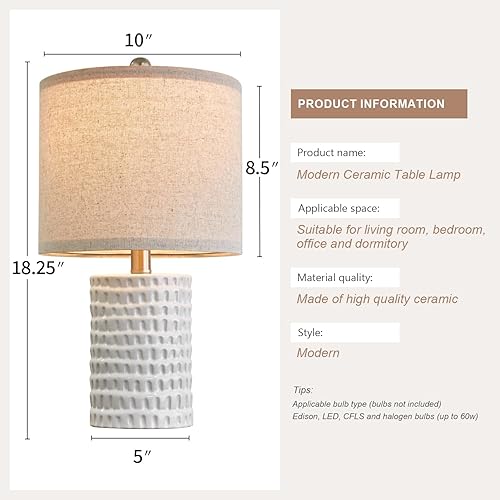 Miniatura 6 de PORTRES Juego de 2 lámparas de mesa de cerámica modernas de 18.25 pulgadas para dormitorio, decoración de escritorio, lámparas de noche para sala de