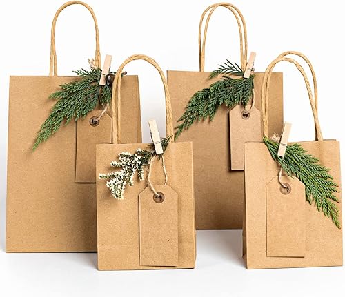 Miniatura 5 de Bolsas de papel kraft marrón con asas de 5 x 3 x 8 y 8 x 4 x 10 y 10 x 5 x 13 pulgadas, 30 unidades, bolsas de regalo, bolsas de compras, bolsas de