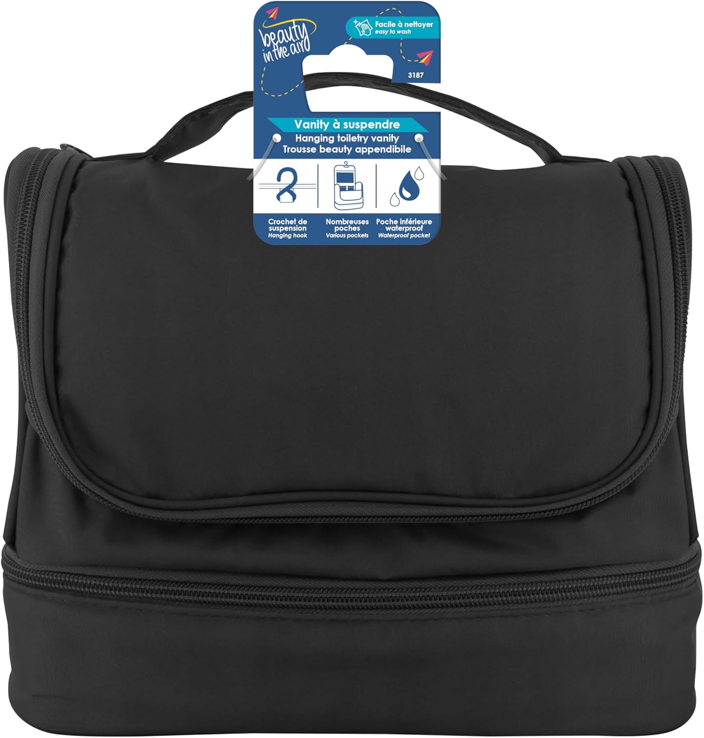 Hanging Vanity Case - Ideal for Travel - Random Colour - 24 cm x 10 cm x 20 cm - Hanging Hook, Assorted, Rigid Hanging Vanity Case - 3 Colours Available