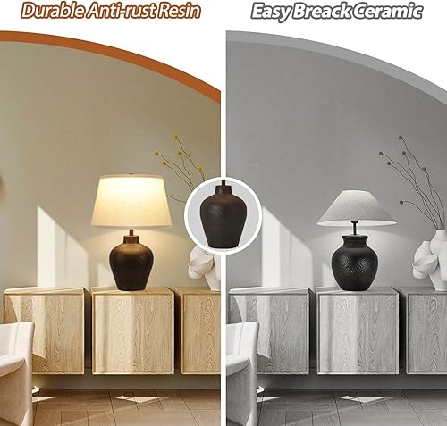 Miniatura 6 de Juego de 2 lámparas de mesa rústicas de granja para dormitorio, sala de estar, mesa auxiliar, color marrón oscuro, terracota, lámparas de mesita de