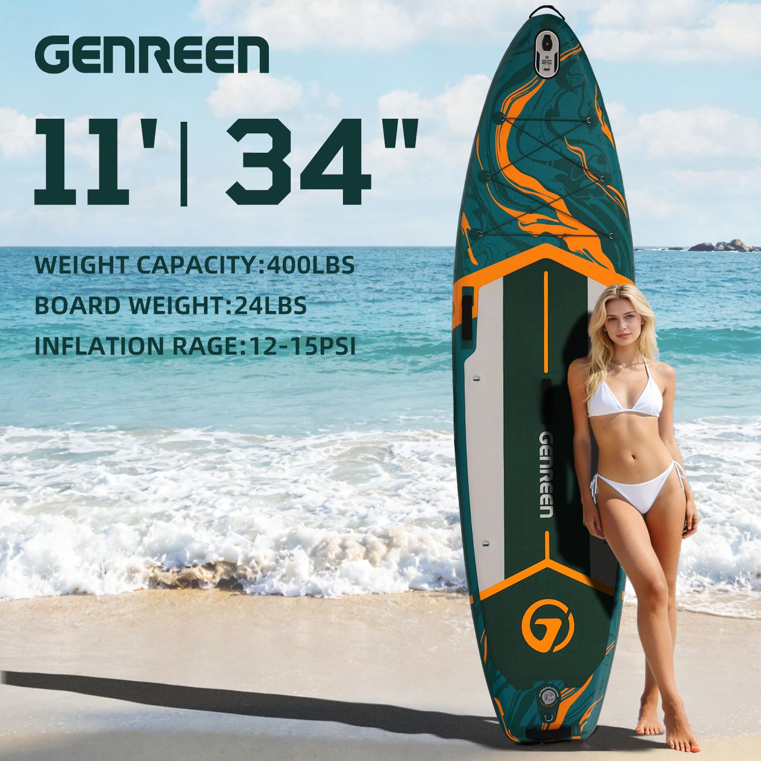 Tavole da paddle stand-up, 11 ft gonfiabili con accessori SUP, non scivola, doppio strato di PVC, motivo Monstera, 33 in extra large, per ragazzi e adulti