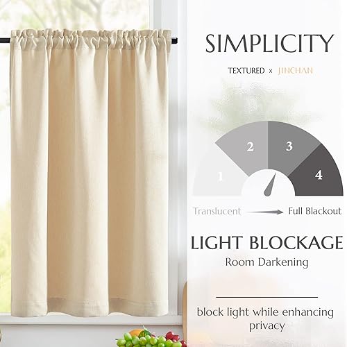 Miniatura 3 de jinchan Cortinas de cocina de lino sintético de 24 pulgadas de largo, cortinas rústicas de estilo rústico para privacidad, cortinas de