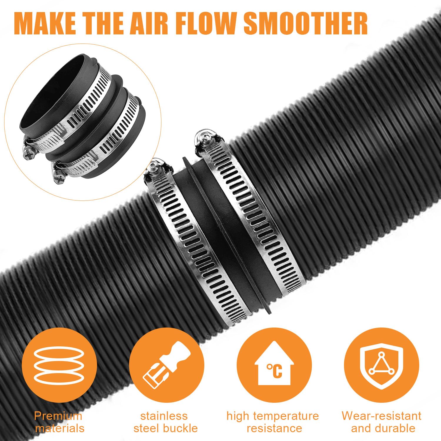 Ducting Joiner łączniki rurowe, 2 sztuki, 60 mm, łączniki rurowe z 4 obejmami ze stali nierdzewnej, do połączeń rurowych, z tworzywa sztucznego, akcesoria do ogrzewania postojowego
