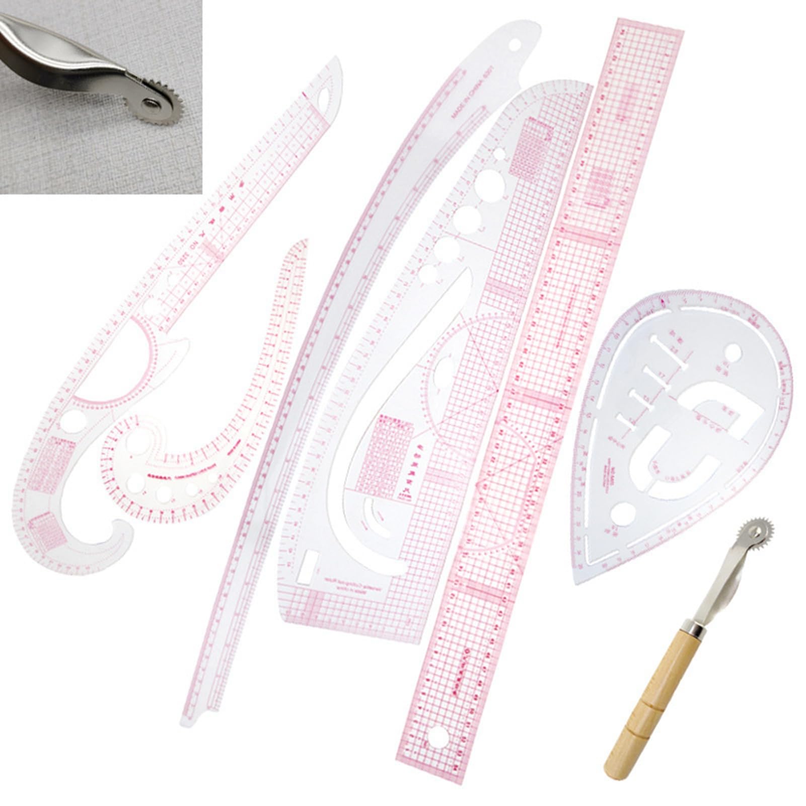 Hidyliu Set di Righelli da Cucito Accessori su Misura in Plastica Flessibile Ad Alta Trasparenza per Taglio di Abbigliamento 7 Pezzi