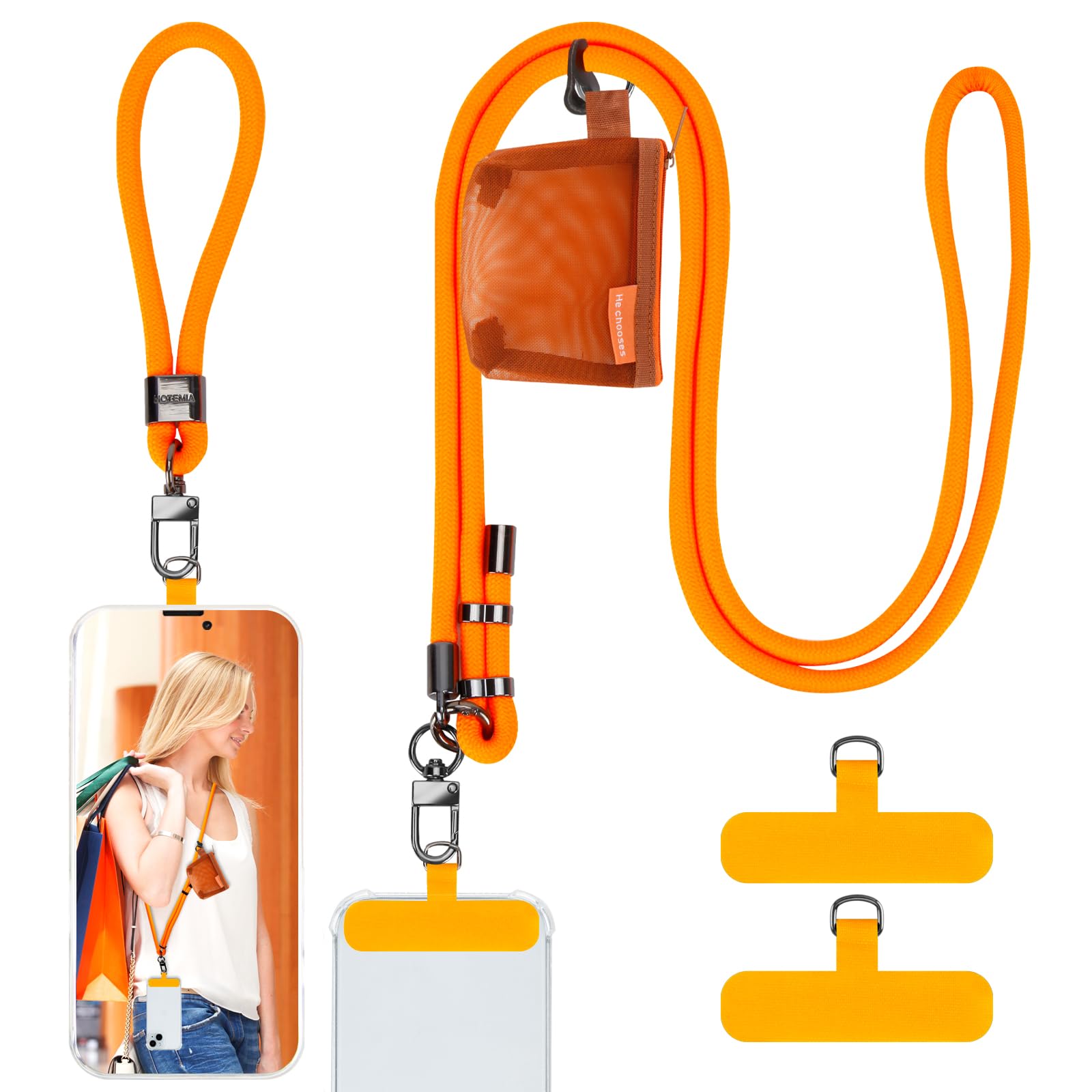 HOTEMIA Phone Lanyard and Wrist Straps, Adjustable Cell Phone Lanyard Crossbody with Detachable Wallet, 8mm Thick iPhone Lanyard for Around the Neck (