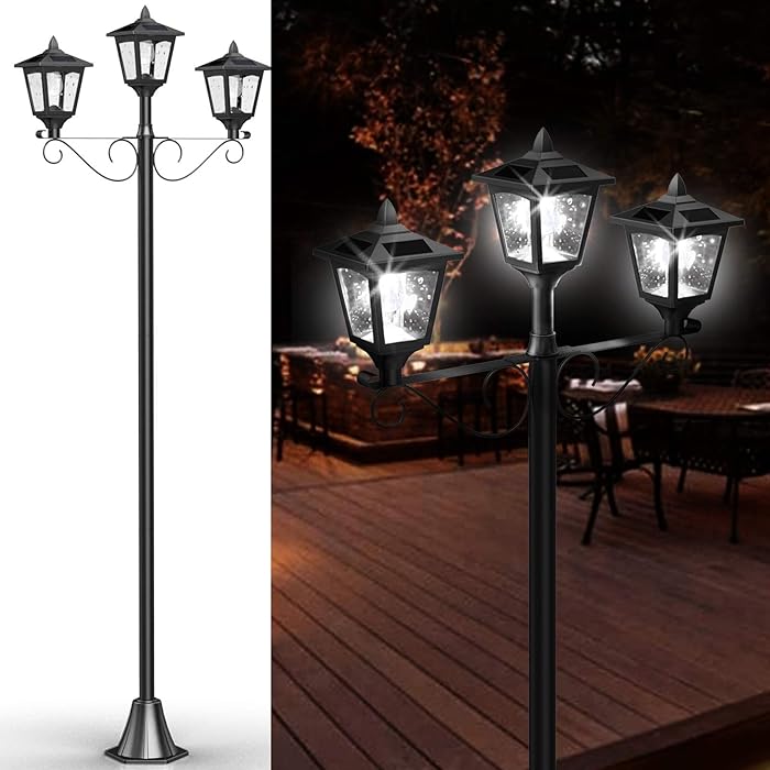 Buy Upgrade Outdoor Solar Lamp Post Lights , TripleHead Solar Lamp