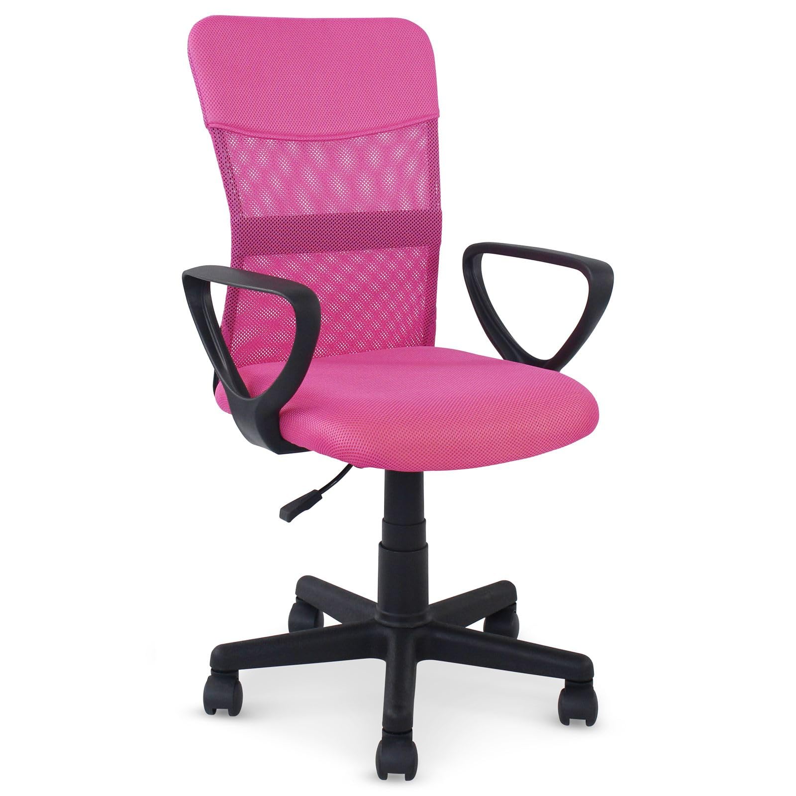IDIMEX Silla giratoria de oficina Jogo de altura ajustable, color rosa – Silla ergonómica de escritorio con reposabrazos, silla giratoria con funda de tela de malla transpirable, silla para oficina y