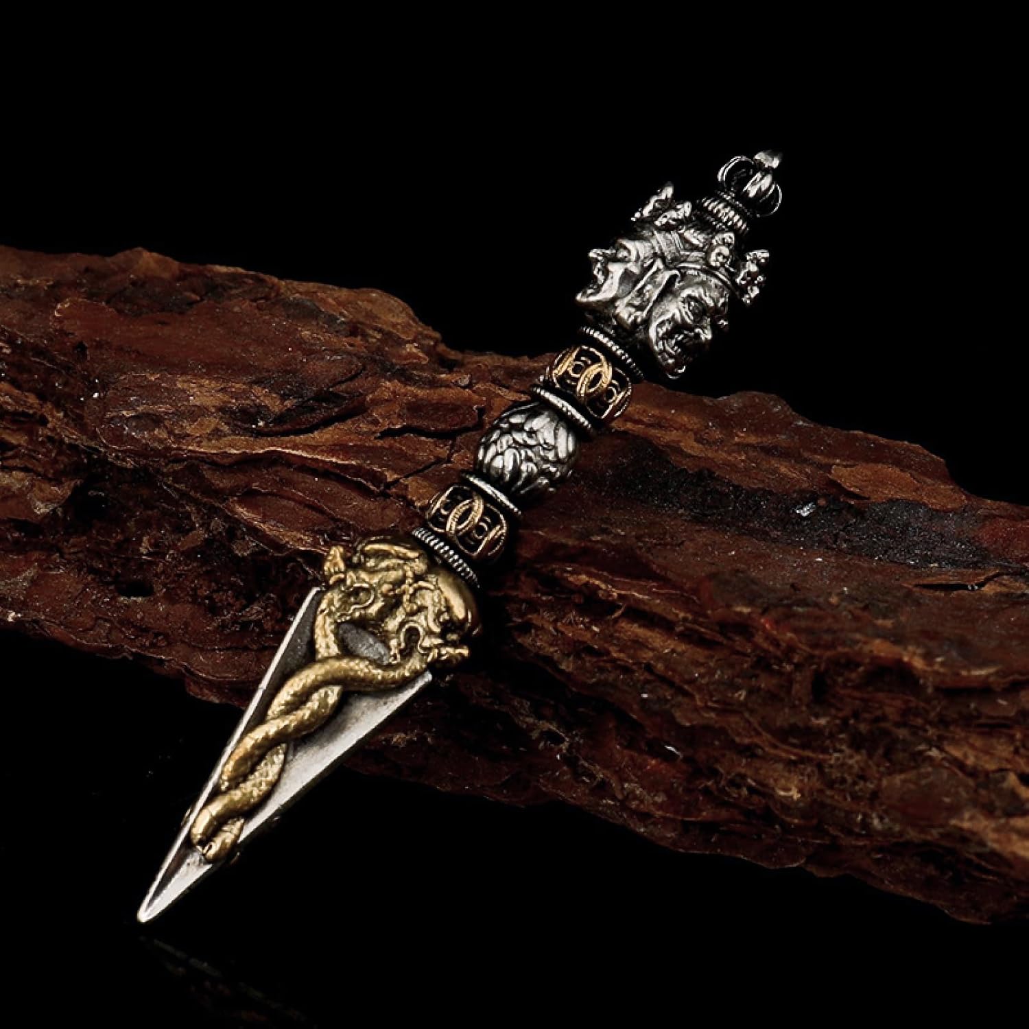 Handmade Tibetan Buddhism Pendant For Men Silver and Brass - Buddha - Self Defense Jewelry - Vajra - Spiritual Necklace - Yoga - Image 4