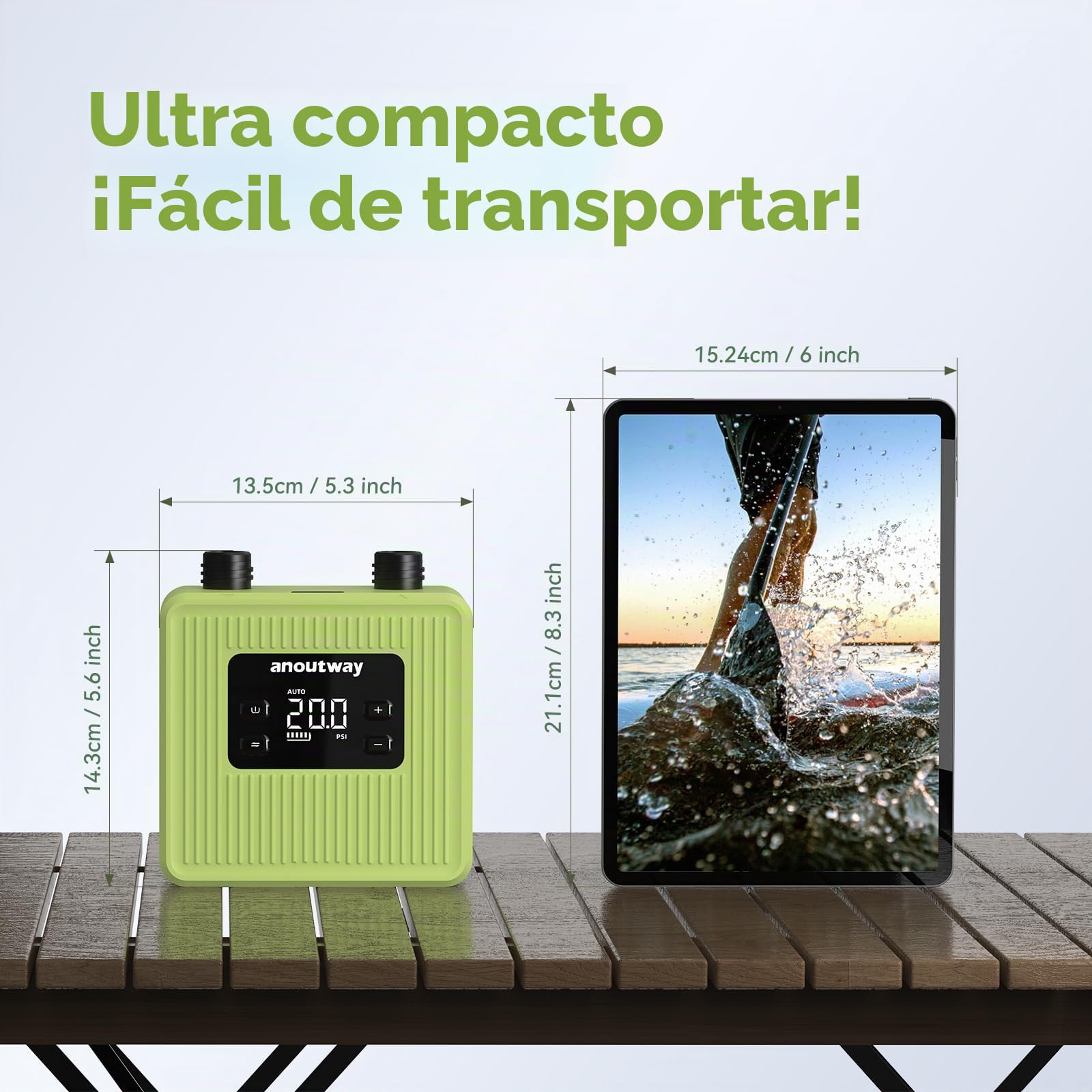 Super Tiny Bomba Eléctrica para Paddle Board 20PSI Recargable – Bomba de Aire Sup Portátil y Rápida, Inflado y Desinflado de Doble Etapa, Apagado Automático para Stand Up Paddle Boards