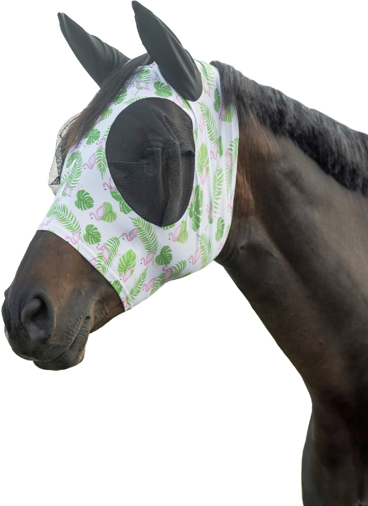HKM Flamingo Elastic Anti fly mask Green/Pink Full