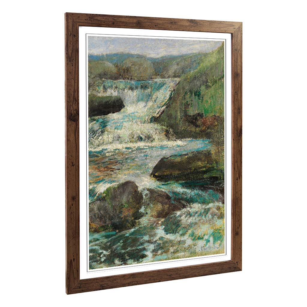 Big Box Art Framed Print of John Henry Twachtman Waterfall 2 Design | Wall Art Picture | Home Decor for Kitchen, Living Room, Bedroom, Hallway, Walnut, A2 / 24.5x18 Inch / 62x45cm