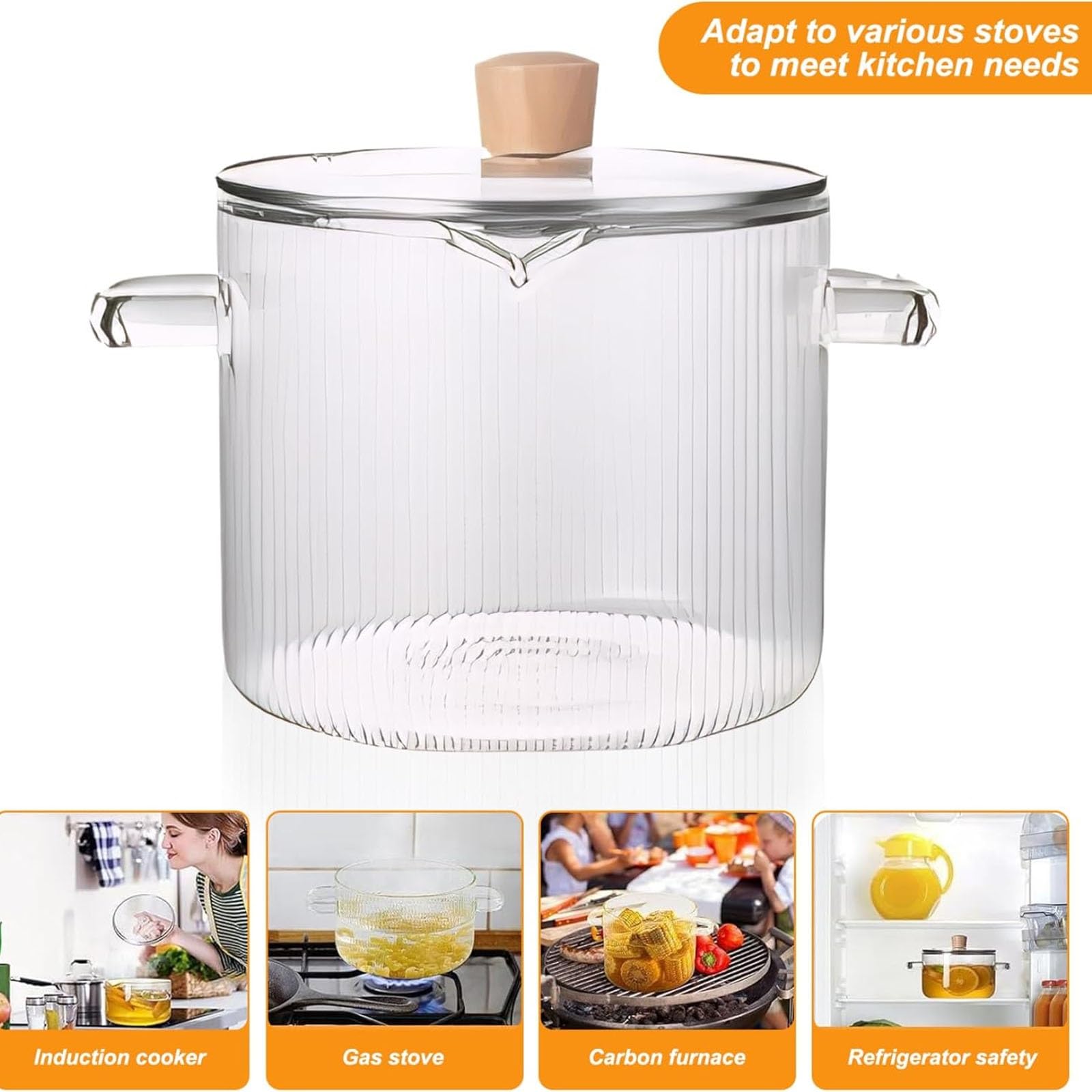 Runder Kochtopf mit Doppelohren-Design, Klarglas-Eintopf für Suppe und Nudeln, ideal für Hausmannskost und Versammlungen