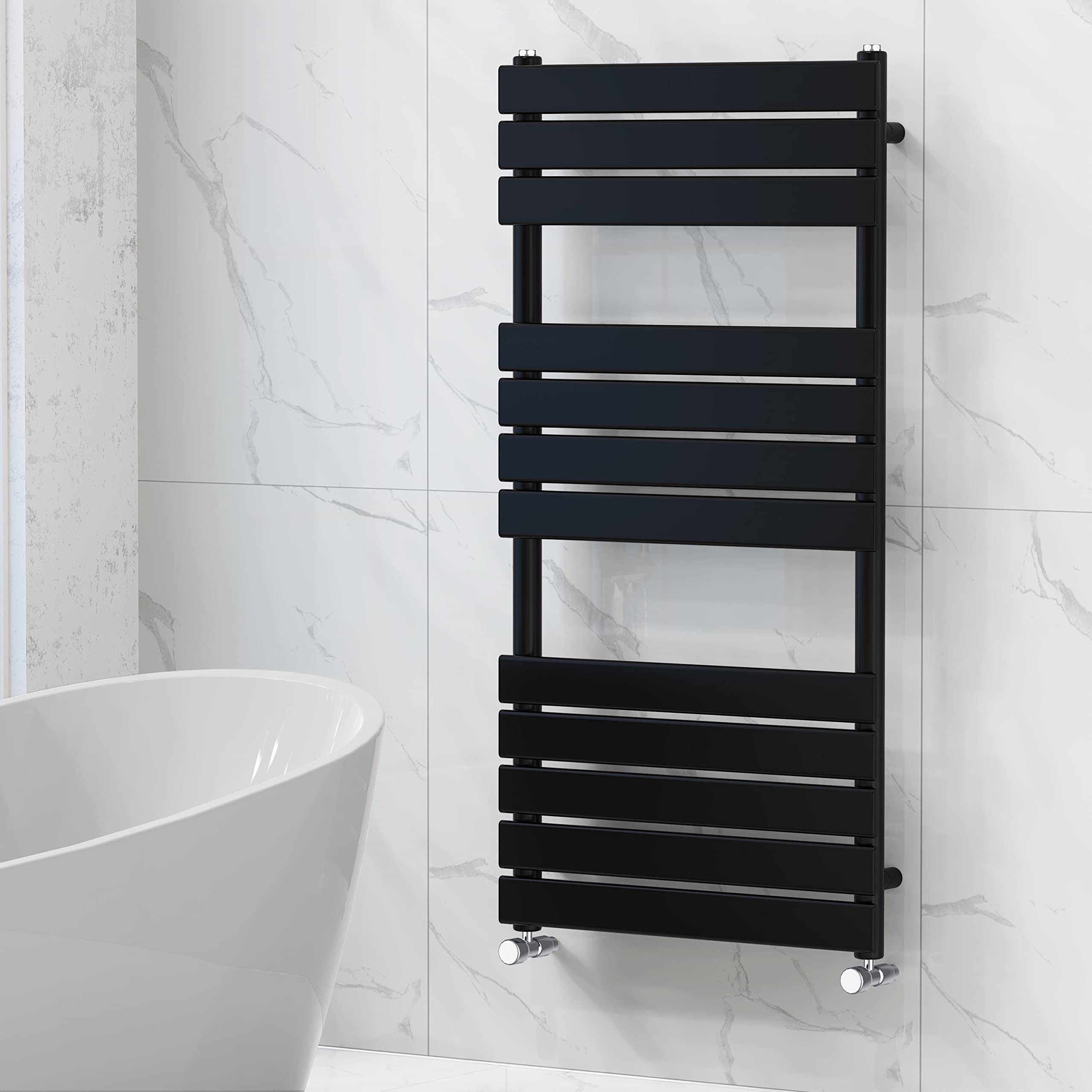 NRG Bathroom Flat Panel Heated Towel Rail Radiator 1200×600mm Black