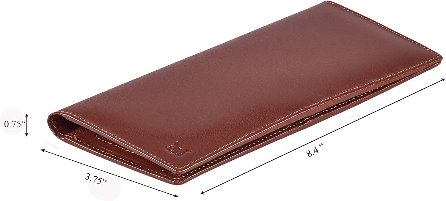 Long Wallet for Men Women Real Leather Bifold RFID Stylish Slim Handmade 2 ID Window Credit Card Holder in Gift Box (Cognac, Fine Grained)