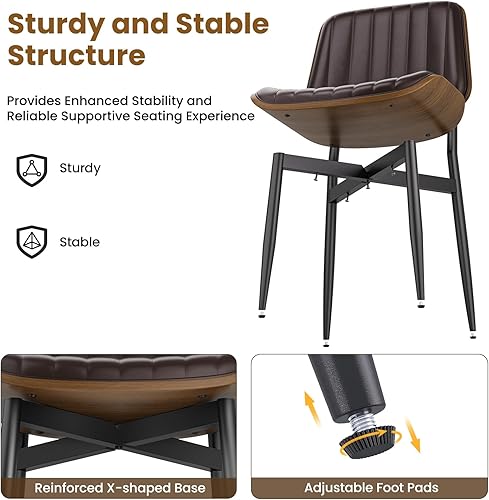 Miniatura 7 de Juego de 4 sillas de comedor, modernas de mediados de siglo, para comedor y cocina, con tapizado de piel sintética en rayas verticales para tocador