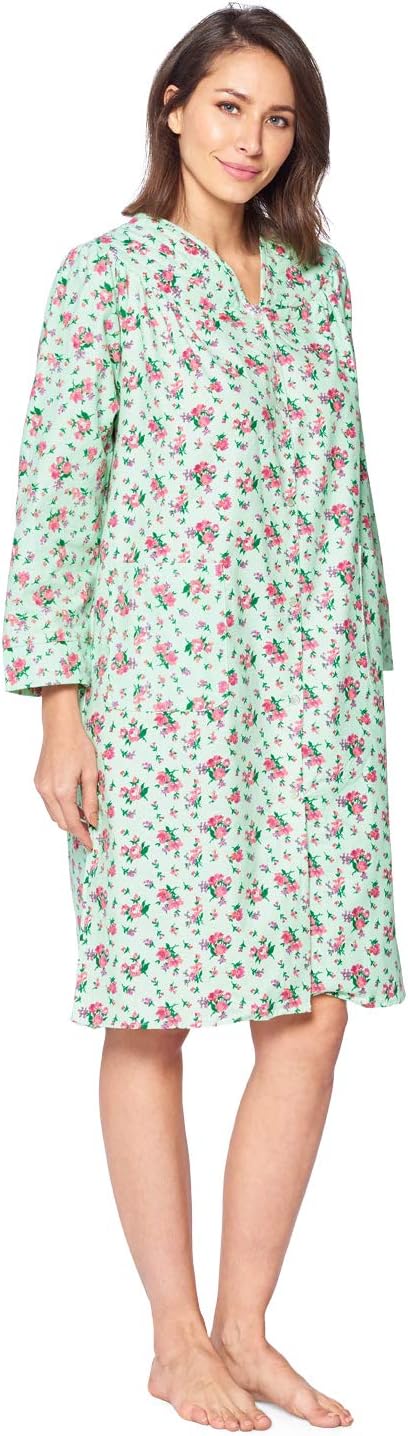 Casual Nights Women's Floral Snap Front Flannel Duster Long Sleeve Lounger Dress - Image 3