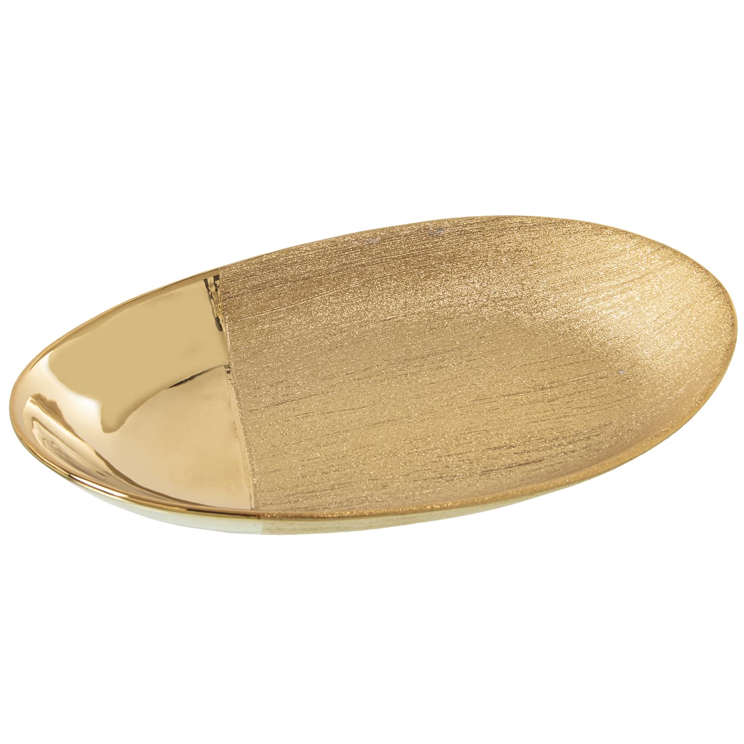 Centre de table ovale en céramique doré DRW 36x20cm pour décoration