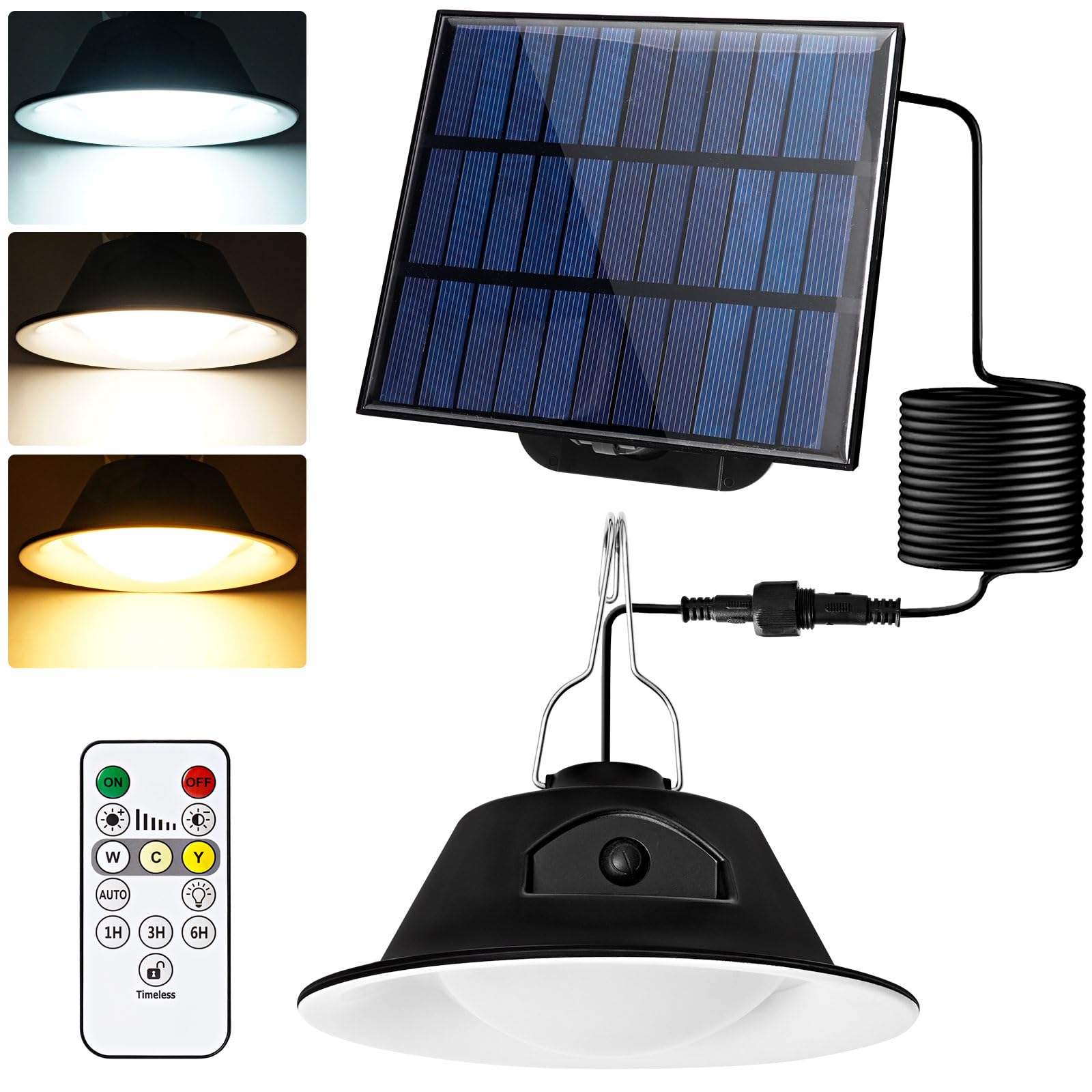 Solar Pendant Lamp Solar Lights for Outdoor Hanging Solar Pendant Light with Remote Control Dimmable/Timed Solar Lamp 3 Colour Temperatures IP65 Waterproof Solar Light with 5 m Cable for Indoor