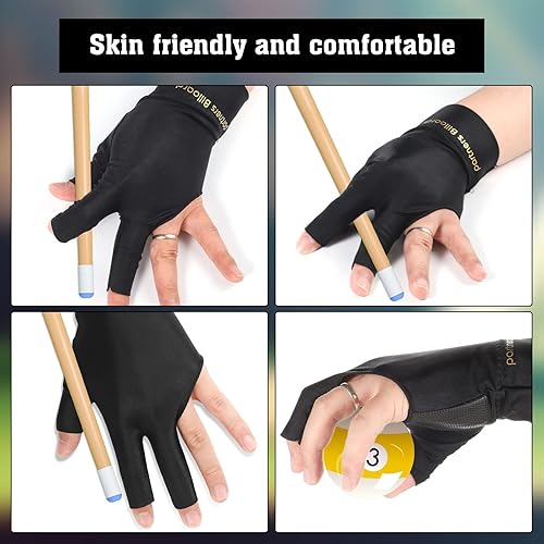 Miniatura 3 de Pengxiaomei 6 guantes de billar para mano izquierda, 3 dedos, guantes de billar para mujeres u hombres, accesorios de billar