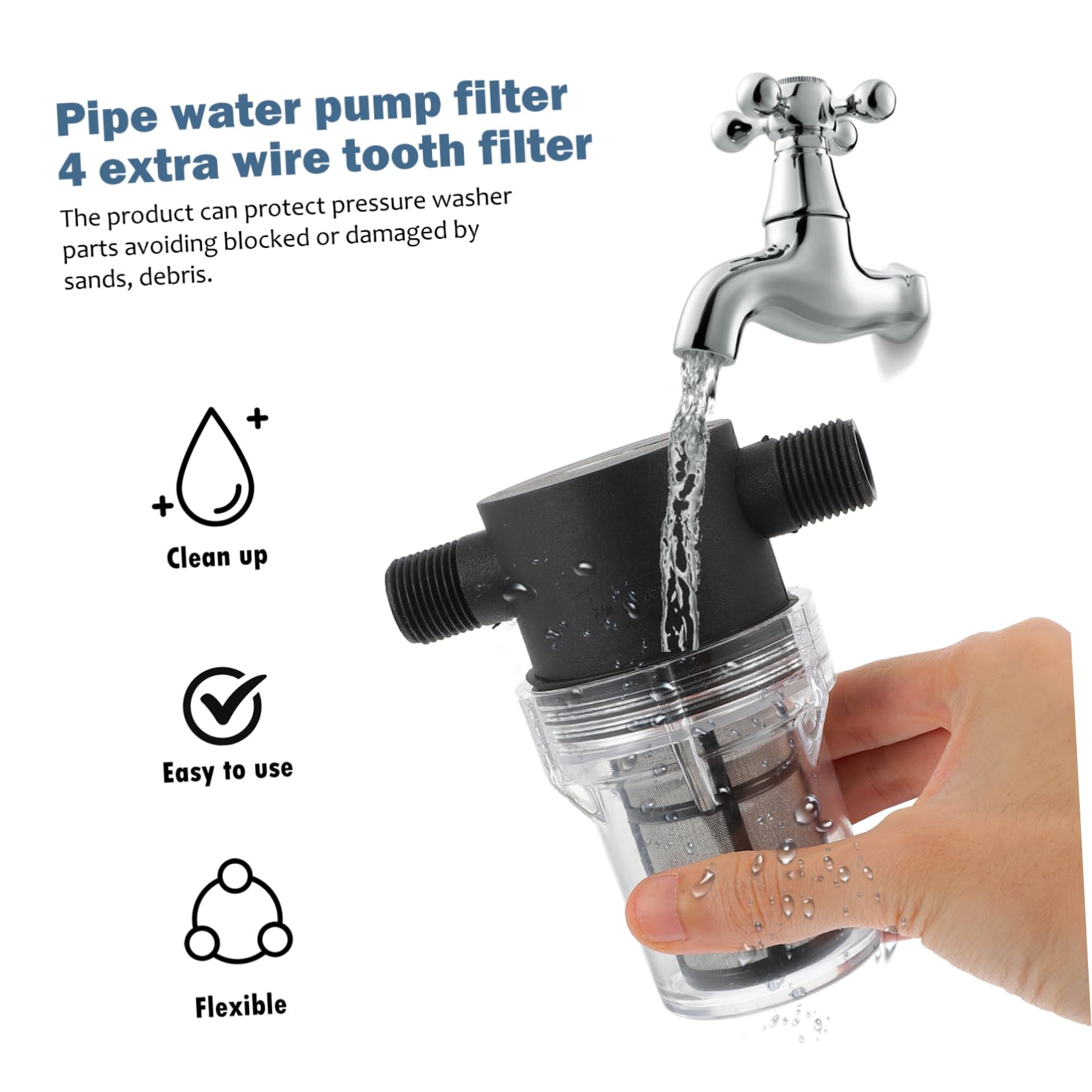 BESTYASH Wasserpumpen Siebfilter mit Nylon und Edelstahl Inline Rohr Druckfilter mit Schraubenschlüssel für Vorfilter Wasserpumpe im Garten