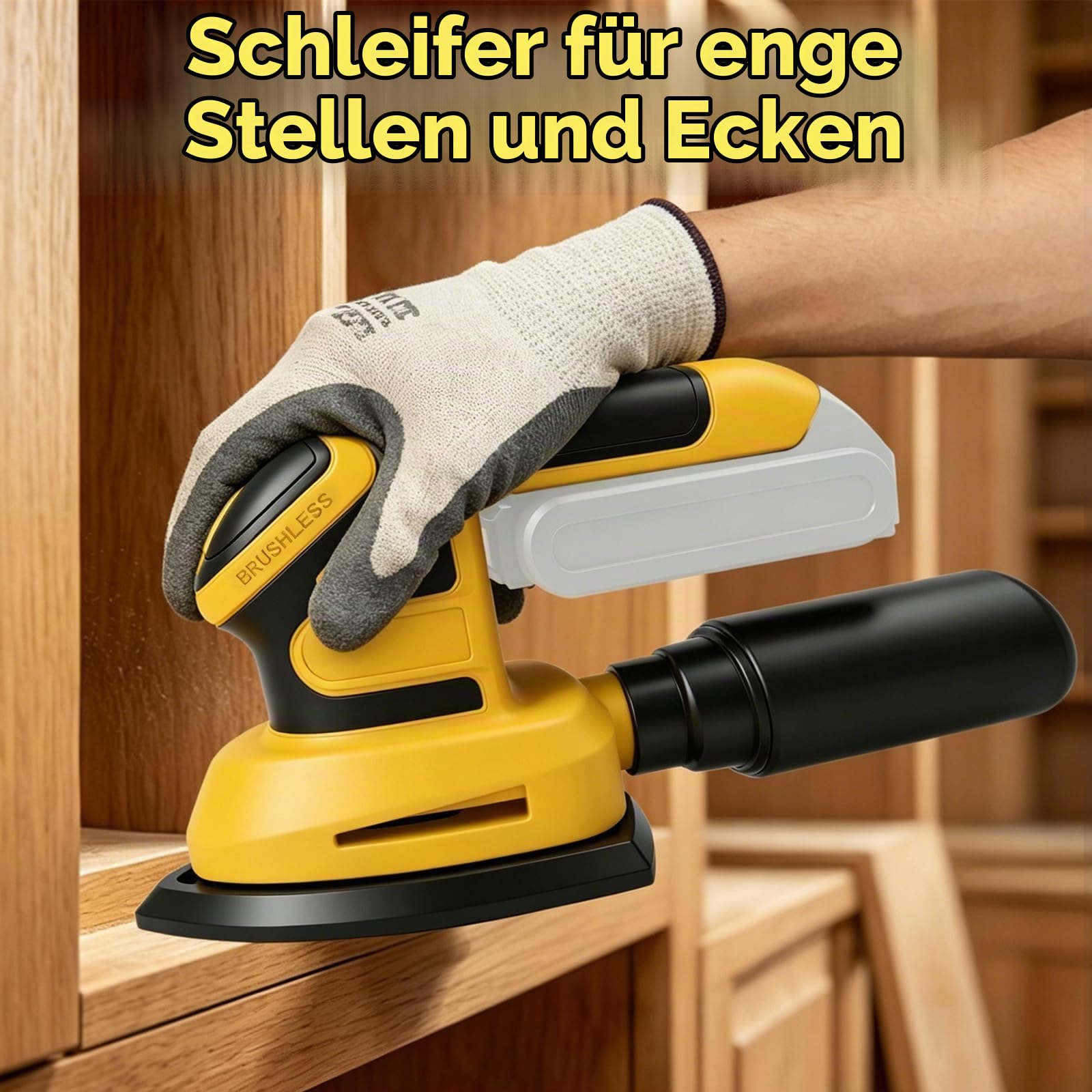 Akku Deltaschleifer für Dewalt 20V Akkus, Bürstenloser Multischleifer 12000 U/min, Schleifmaschine mit Absaugung, 12 Schleifblättern, Schleifer für Holz zum Schleifen Polieren (ohne Akku)