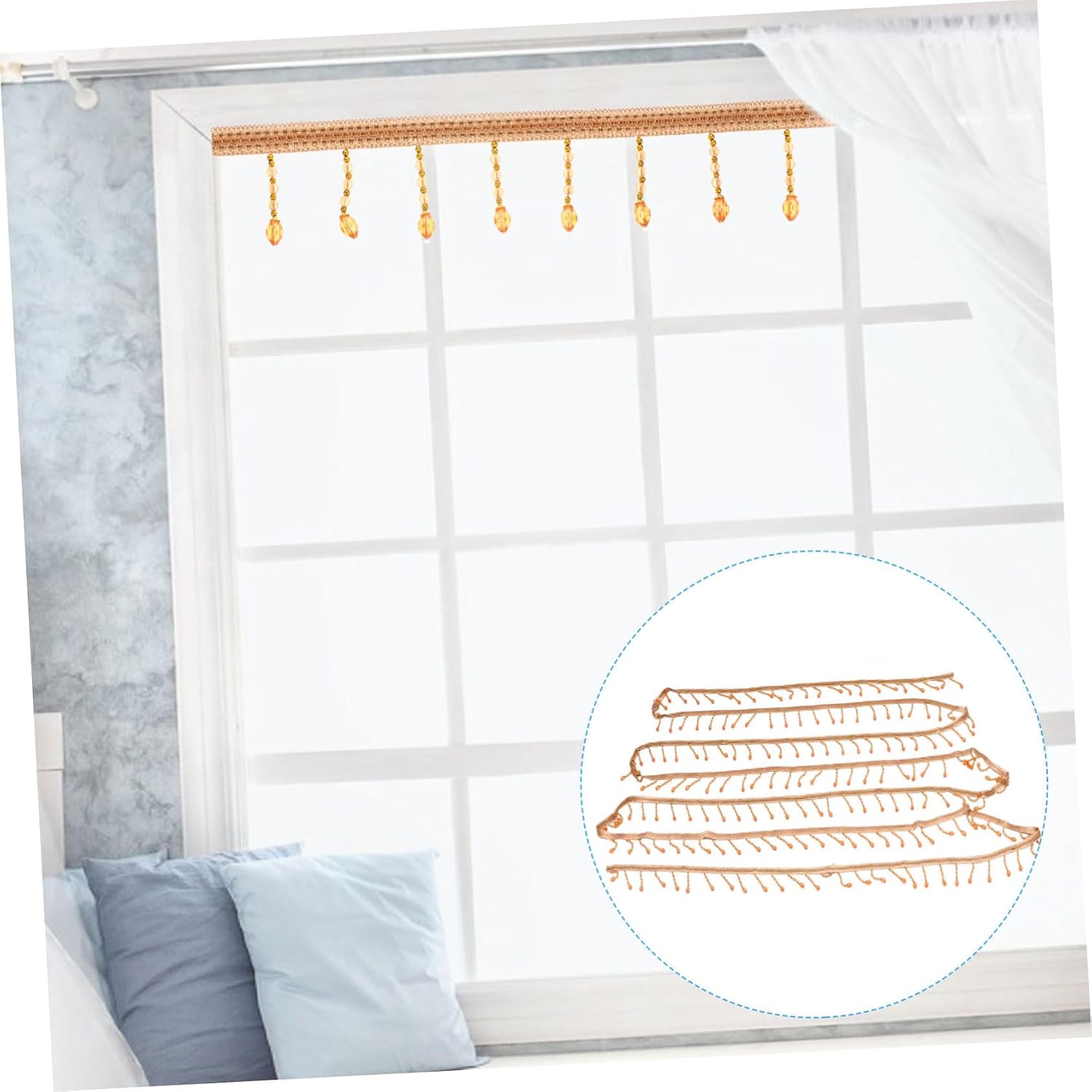 Holibanna Beads Tassel Trimming for Curtains Cushions and Crafts Unique Decorative Fringe Edging Accessory Blend for Easy Sewing and