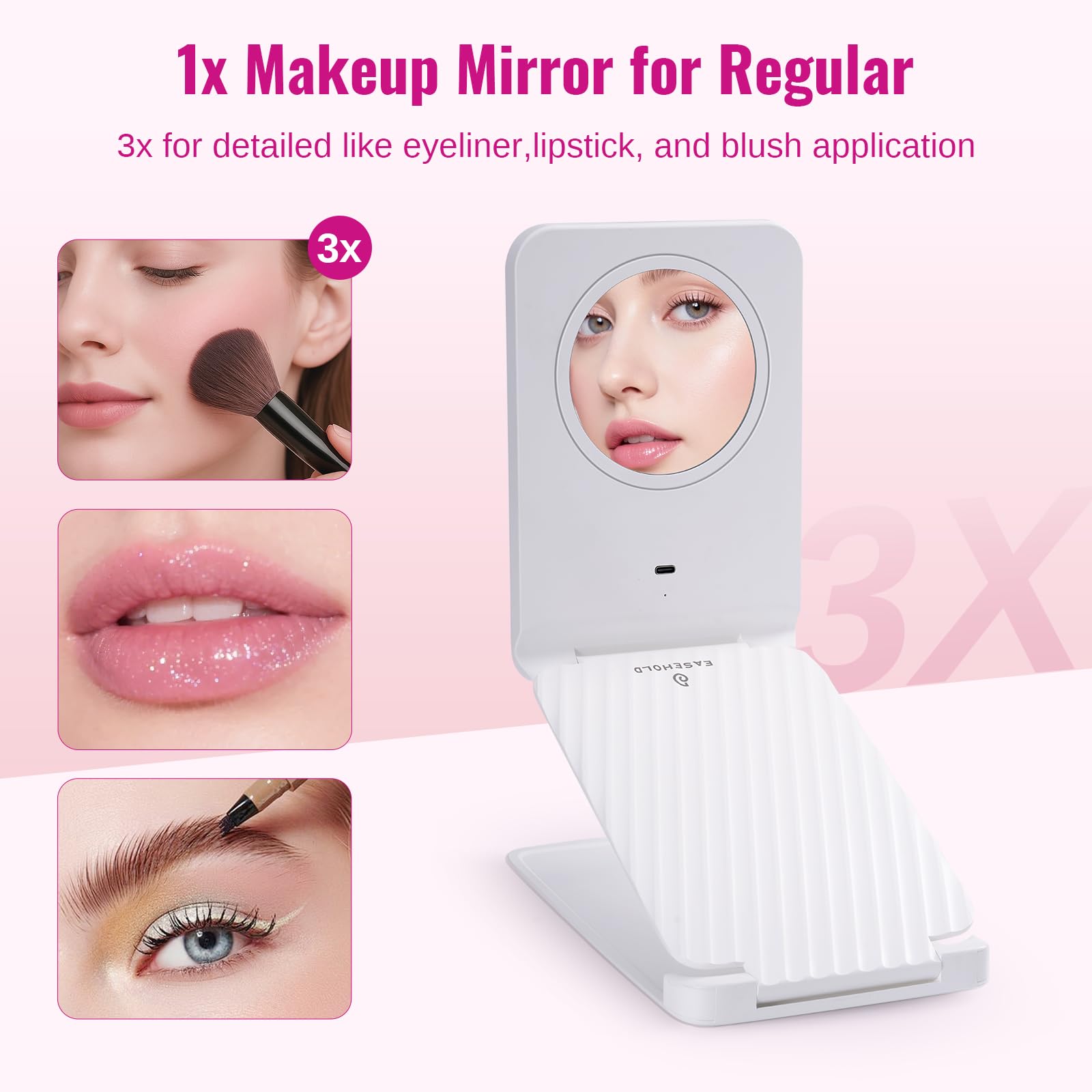 EASEHOLD Lighted Travel Makeup Mirror with LED Lights and Magnification