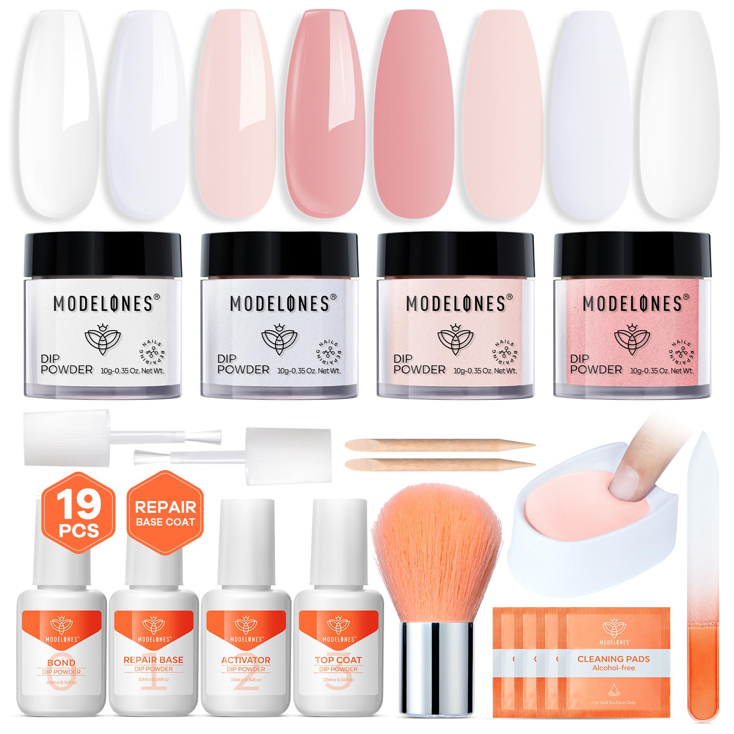 Dip Powder Nail Kit, 4 Colors Clear Nude White Pink Dipping Starter Set with Liquid and Complete Accessories for French Nails Art Salon DIY at Home Manicure