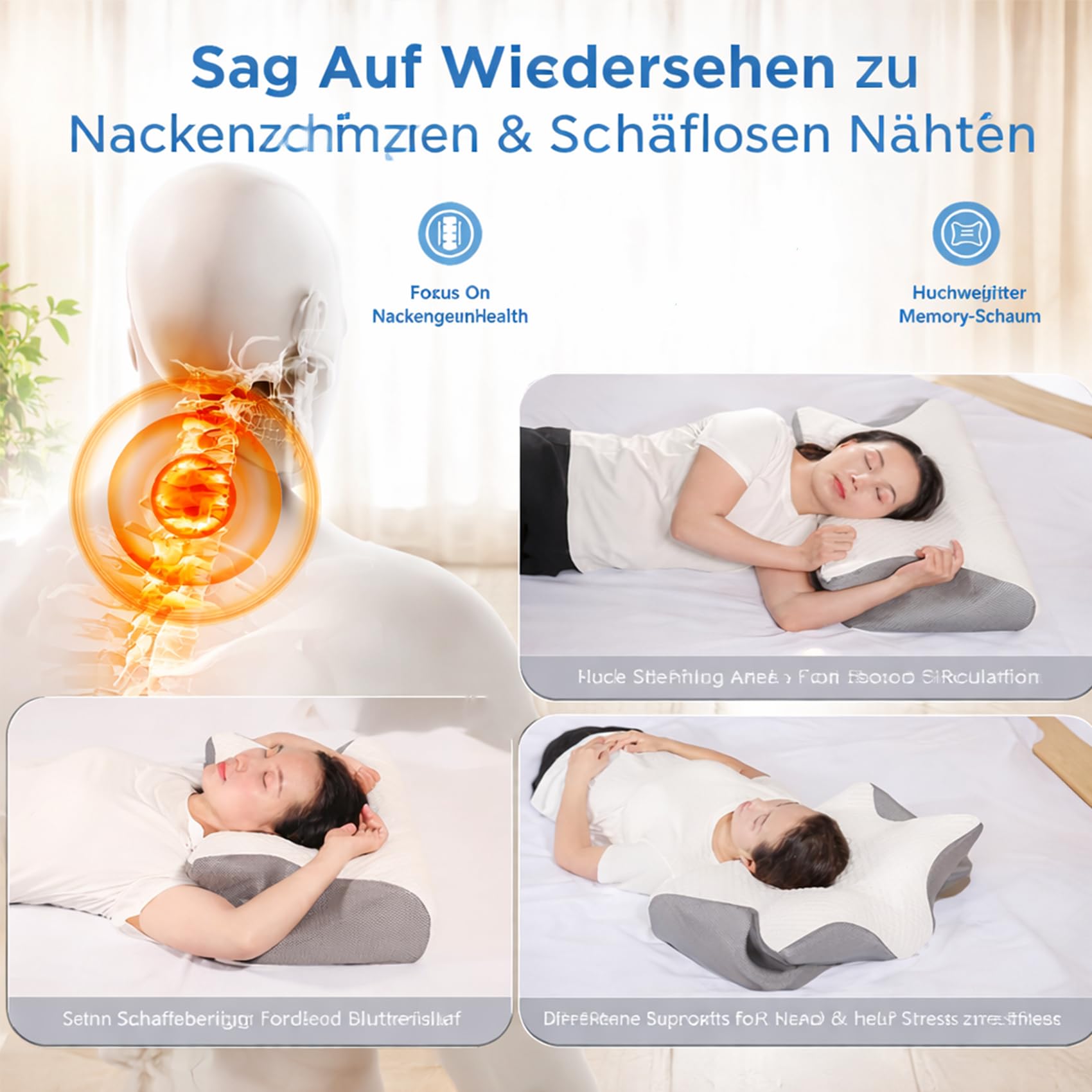 Curo Sleep Kissen Original, Curo Sleep Kissen, Ergonomisches OrthopäDisches Kissen Mit Konturierter SeitenstüTze, Bietet UnterstüTzung für Seiten, RüCken und Bauchposition (Schwarz)