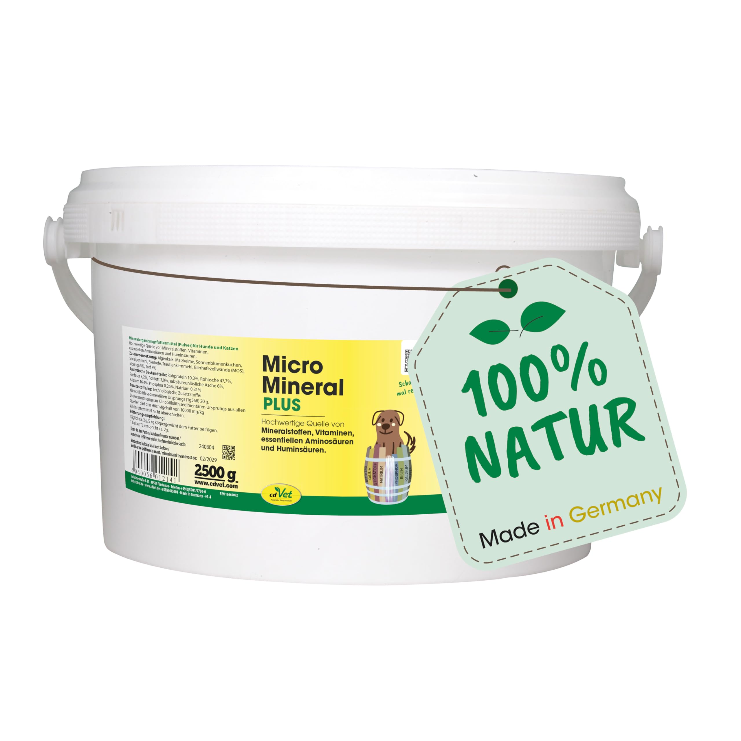 cdVet Naturprodukte MicroMineral plus Hund & Katze 2,5 kg - extra Zink und Selen - Vitamin, Mineralstoff- und Spurenelementgeber - Magensäurebinder - Schadstoffebinder - Magen-Darm Regulation -, 1214