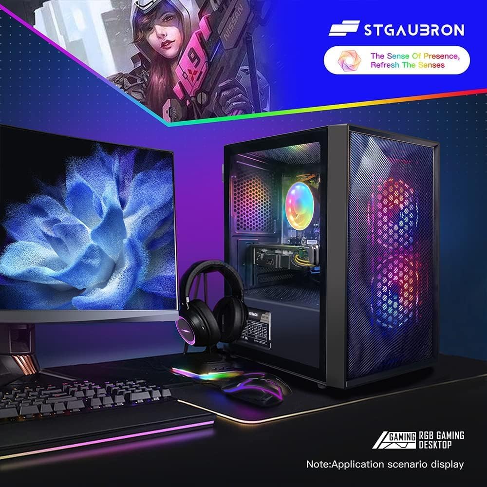 STGAubron Gaming PC Desktop Computer, Intel Core i7-10700KF up to 5.1G, GeForce RTX 3060 Ti 8G, 32G DDR4, 2T SSD, WiFi, BT 5.0, RGB Fan x7, Windows 11 Home