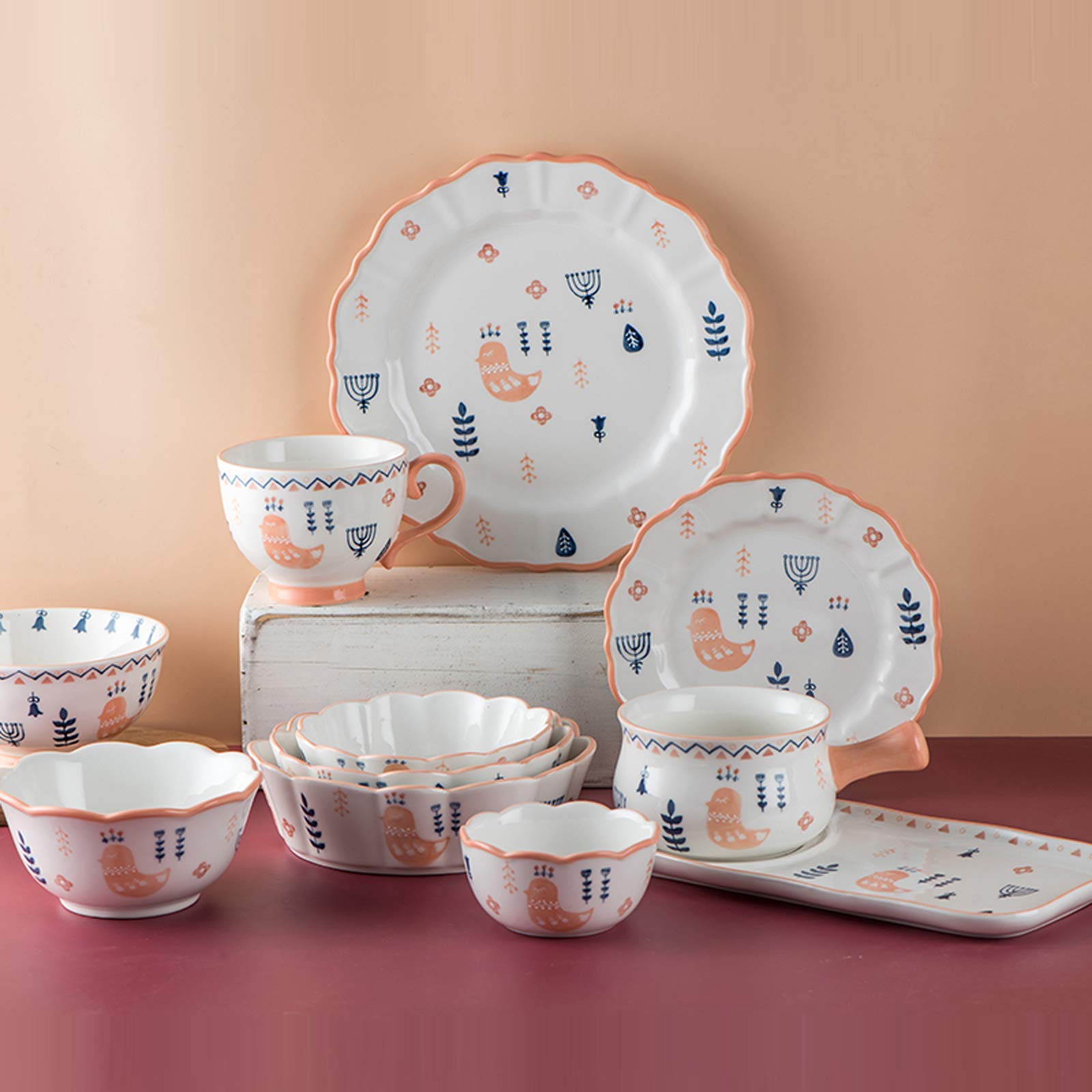 Ensemble de Plats/Assiettes/Bols, Ensembles de Vaisselle en céramique, Service de Table Japonais en Porcelaine Peinte à la Main de 33 pièces | Bol à céréales de Luxe lége,