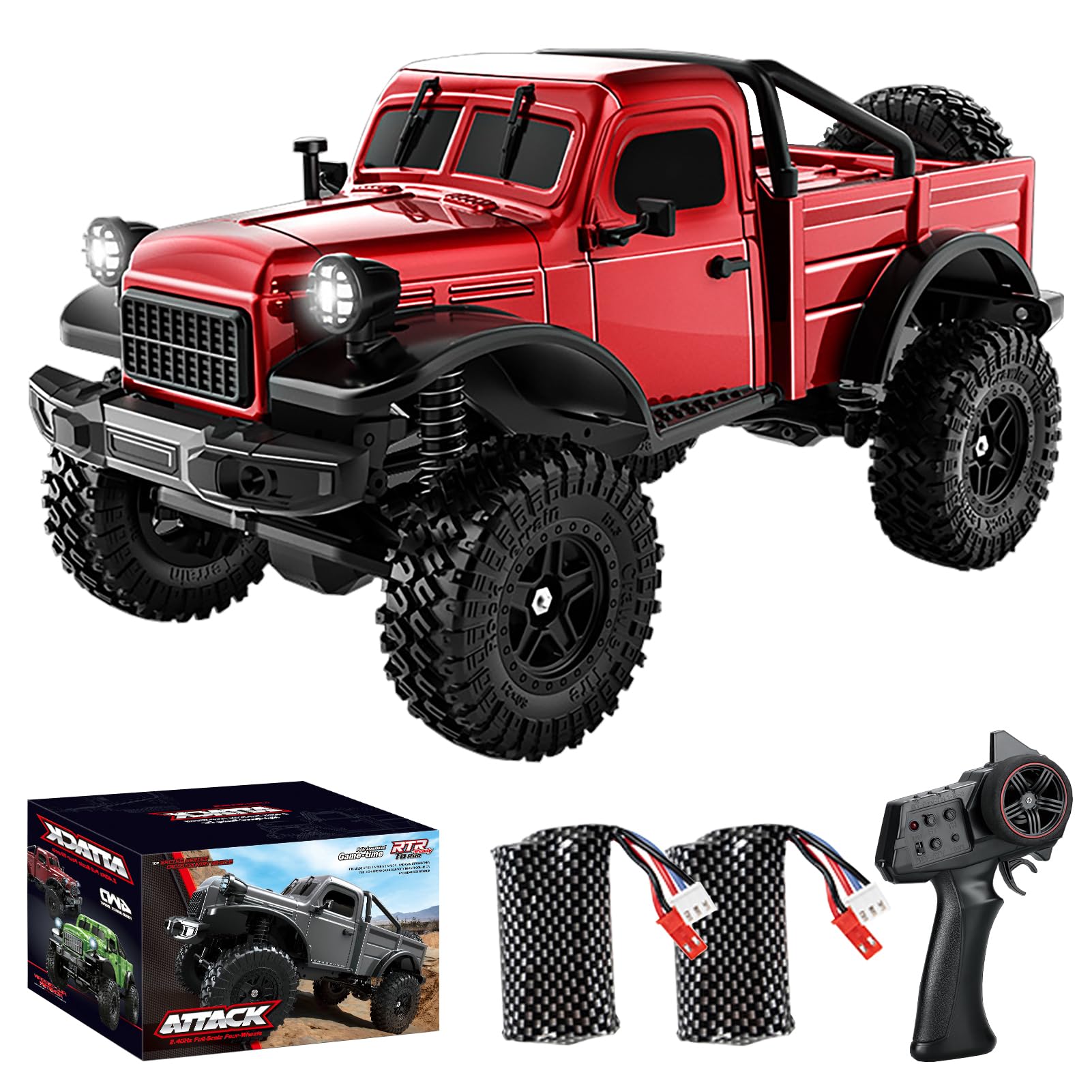 1 18 Scale All Terrain Remote Control Car 2 4 GHz 4WD RC Rock Crawler with LED Lights