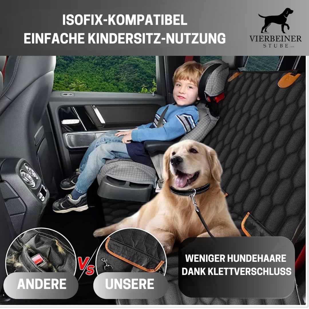 VierbeinerStube® Autoschondecke Hund Rückbank, Hundedecke mit Seitenschutz | Wasserdicht, Robust, Rutschfest, Waschbar, Schutzdecke Rücksitz – Universalgröße für Auto, SUV & Kombi